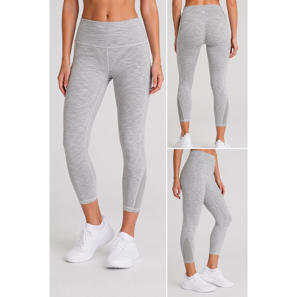 Lululemon Grey Space Dye High Rise Mesh Panel Crop Leggings Size 10